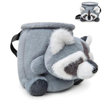 Funny Rock Climbing Chalk Bag, Soft Knitted Climbing Chalk Pouch with Drawstring Adjustable Belt, Fit Bouldering, Gymnastics & Outdoor Activities for Climbers - style: Raccoon