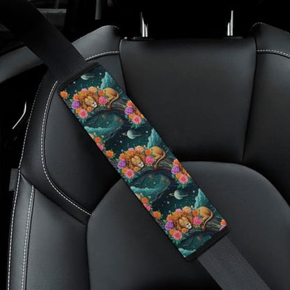 2PCS Lion Sleeping in Floral Night Sky Dark Seat Belt Cover Breathable Automotive Seat Belt Protector for Adult Use, Most Cars, Pressure Relief - color: Pattern 572