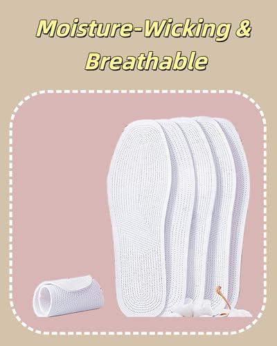 Shoe Insoles for Women 4 Pairs, Breathable Sneaker Insoles Washable Comfort Inserts for Flat Shoes, Boots & Daily Wear (White, 7.5 Women / 6.5 Men) - size: 7.5 Women / 6.5 Men