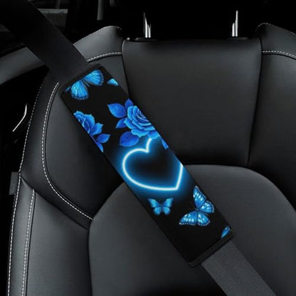 2 Piece Butterfly Blue Rose Car Seat Belt Pad Breathable Seat Belt Cushion for Child, Stroller Pushchair High Chair, Easy Install (No Tool) - color: Pattern 1164