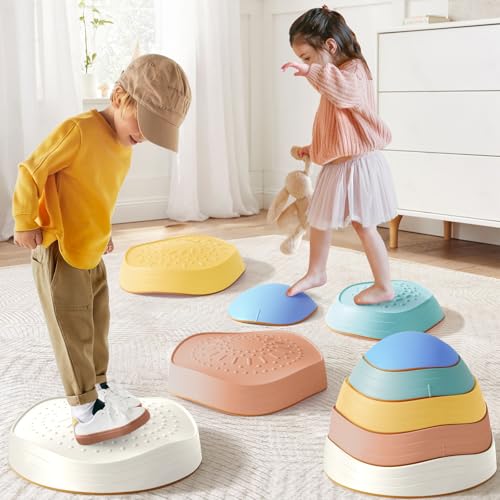 Tiny Land Stepping Stones for Kids, 5pcs Non-Slip Balance Toddler Toys | Sensory Stepping Stones for Toddlers 3-5 to Promote Balance, Coordination, and Active Play Skills Indoors or Outdoors - color: Morandi Color