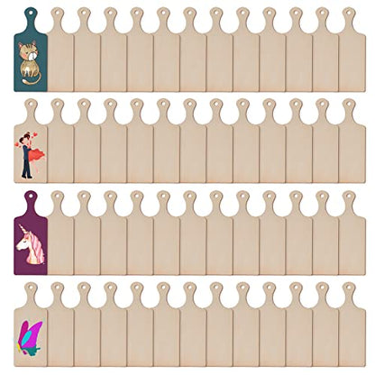 48 Pcs Mini Wooden Cutting Board With Handle Paddle Small Cheese Chopping Kitchen Board Wooden Cooking Serving Charcuterie Board For Kitchen Decor Crafts Diy (9.5 * 3.5 Inches) Natural