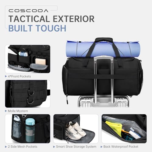 3 in 1 Tactical Gym Bag Carry On Luggage 22x14x9 Airline Approved - color: Black Red, size: 50L