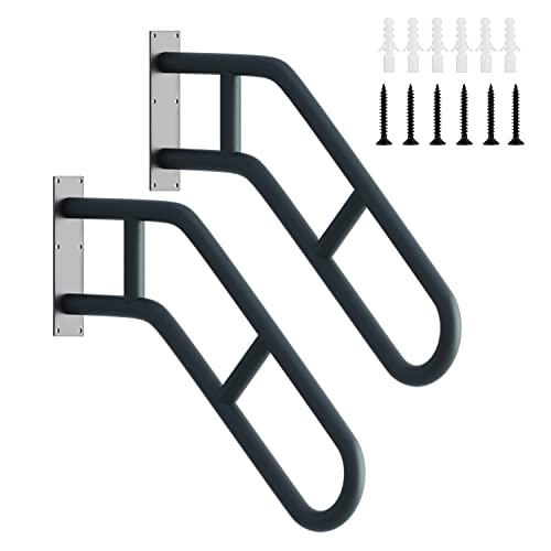 2 Pack Hand Rails for Outdoor Steps, 27" Black Wall Mounted Stair Handrail | Hand Rails for Indoor Stairs with 2 Anti-Skid Bar, Safety Grab Bars for Garage, Porch, Garden, Indoor, 1-3 Steps - size: 27 inch, style: Bent Black 2 Pack