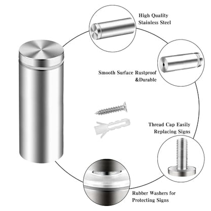 Standoff Screws for Acrylic Signs - Metal Mounts & Spacers (0.6x1.96inch) - size: 0.6x1.96 in (12 Pcs)