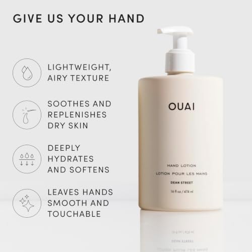 OUAI Hand Lotion - Daily, Lightweight, Hydrating Lotion for Dry Skin - Made with Avocado, Rosehip and Jojoba Oil to Lock in Moisture - Never Greasy (16 Fl Oz) - size: 16 Fl Oz (Pack of 1)
