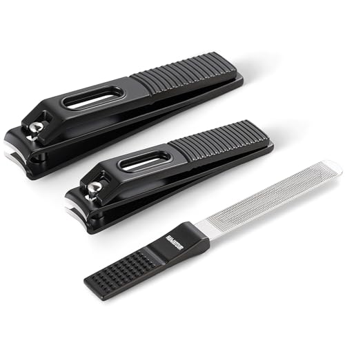 HAWATOUR Nail Clippers Set Zinc Alloy 420J2 Stainless Steel, Black | Ultra Sharp Curved Blade, Fingernail and Toenail Clipper, Visibly Tin Case, Cut-Out Design