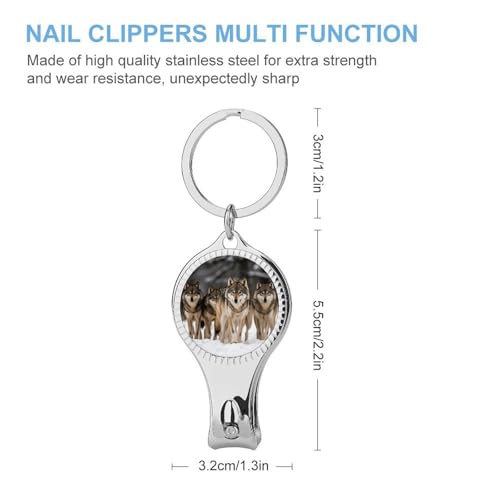 Pack of Wolves Metal Nail Clipper, Nail Cutter with File & Bottle Opener Keychain for Men Women, Portable Nail Tool for Travel Outdoor Daily Use