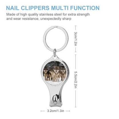 Pack of Wolves Metal Nail Clipper, Nail Cutter with File & Bottle Opener Keychain for Men Women, Portable Nail Tool for Travel Outdoor Daily Use