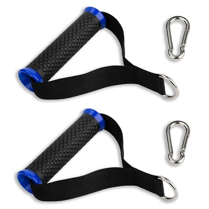 Ultra Heavy Duty Exercise Handles, Cable Handles Gym Equipment Attachment, Double D-Ring Grips, Encrypted Webbing, Blue Edge Design Non-Slip Comfort Grips - color: Blue