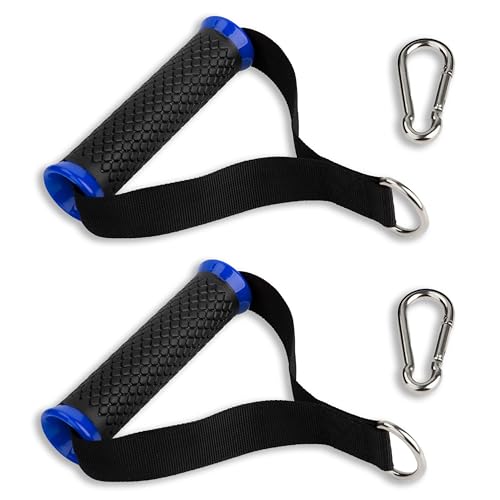 Ultra Heavy Duty Exercise Handles, Cable Handles Gym Equipment Attachment, Double D-Ring Grips, Encrypted Webbing, Blue Edge Design Non-Slip Comfort Grips - color: Blue