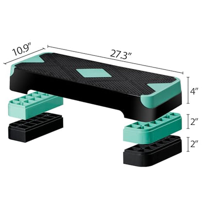 HomGarden Adjustable Workout Aerobic Stepper in Fitness & Exercise Step Platform Trainer Stepper w/Risers Adjust 4"-6''-8'' - color: Green