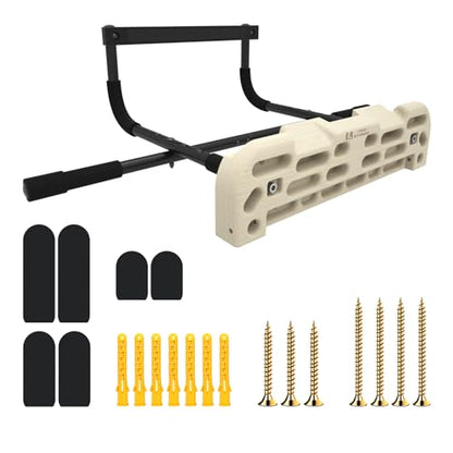 TWO STONES Hangboard Rock Climbing Hangboard with Door Way Pull Up Bar; Including Jugs, Pinches, Pockets, Edges and Slopes for Rock Climbing Training (10-21cm)