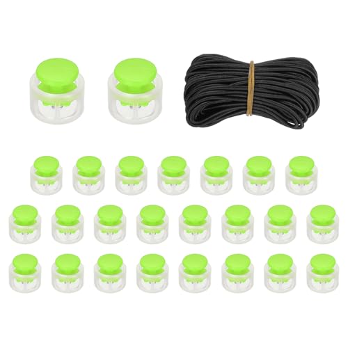uxcell 25 Pcs Double Hole Cord Locks with 32.8 ft Elastic Cord, 14mm Nylon Spring Toggle Stopper Clip for Backpack Shoelaces Drawstring Paracord Pants, Green - color: Green, size: 14mm