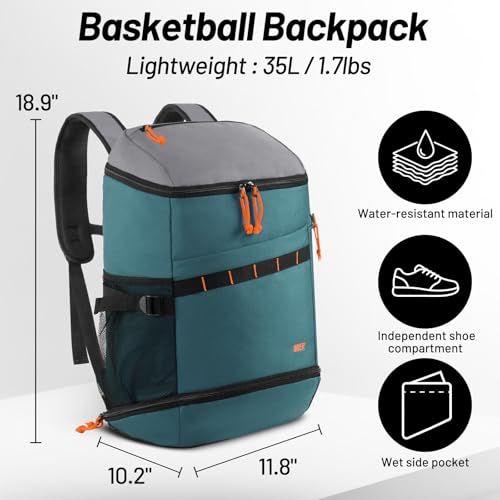 MIER Men's Gym Backpack Lightweight Sports Bag with Shoe Compartment | 35L Capacity Back Pack, Multi-Pockets, Separate Compartment, Wet Pocket, Water Resistant, For Training, Workout & Travel - color: Green/Gray