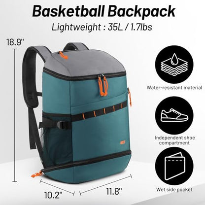 MIER Men's Gym Backpack Lightweight Sports Bag with Shoe Compartment | 35L Capacity Back Pack, Multi-Pockets, Separate Compartment, Wet Pocket, Water Resistant, For Training, Workout & Travel - color: Green/Gray