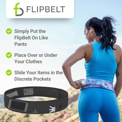 FlipBelt Classic Running Belt, Phone Holder for Running, Money Belt Pouch - color: Carbon, size: Small
