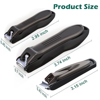 GLAMFIELDS Nail Clipper with Catcher, 3 Pack No Splash Fingernail Toenail Clipper,Slanted Edge Nail Clippers Stainless Steel Nail Cutter Nail Trimmer, Good Gift for Men and Women - size: 3 Pack