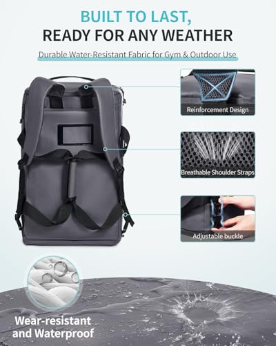 ECOHUB 40L Gym Bag for Women Men Water Resistant Sports Duffle Bag with Shoe Compartment & Wet Pocket, Travel Weekender Camping Backpack - color: Grey