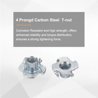 HARFINGTON 5/16x10mm T-Nuts 4 Pronged Tee Nut 0.83" x 0.39" Fully Thread Carbon Steel Inserts for Wood, Rock Climbing Holds, Cabinetry, Furniture 50pcs - size: 5/16" x 0.39" x 0.83" x 0.39"