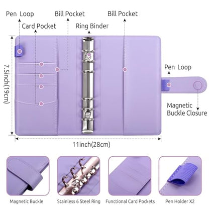 SKYDUE Budget Binder, Money Saving Binder with Zipper Envelopes, Cash Envelopes and Expense Budget Sheets for Budgeting - color: Purple