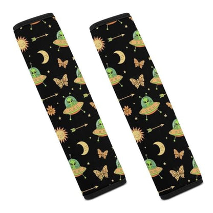 2PCS Mystical Alien Cosmic Witch UFO Owl Butterfly Mushroom Celestial Seat Belt Shoulder Pad Soft Padded Harness Pads Strap for Adults and Children, All Vehicles, Anti-Slip Pad - color: Pattern 1072