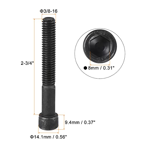uxcell 3/8-16x2-3/4" Hex Socket Head Cap Screw Bolts 12.9 Grade Alloy Steel 5pcs - size: 3/8x2-3/4"