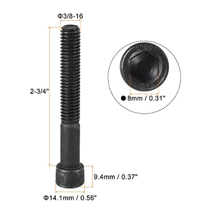 uxcell 3/8-16x2-3/4" Hex Socket Head Cap Screw Bolts 12.9 Grade Alloy Steel 5pcs - size: 3/8x2-3/4"