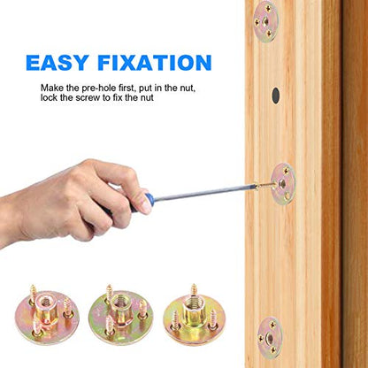 Glarks 64Pcs M6(1/4'') Brad Hole Tee Nut with Mounting Screws Set Zinc Plated Carbon Steel 3-Hole T-Nuts Furniture Hardware Flange Insert Female Thread for Wood Furniture - size: 1/4''(M6) - 64Pcs