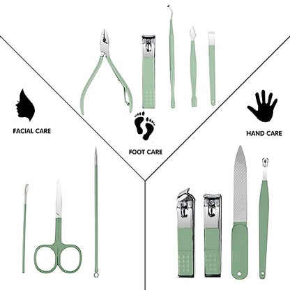 Nail Kit, Manicure Kit, Nail Care Kit for Women, Manicure Pedicure Set, Nail Clippers Toenail Clippers Kit, Professional Manicure Kit Pedicure Kit, Green Travel Case, Set of 12. - color: Green