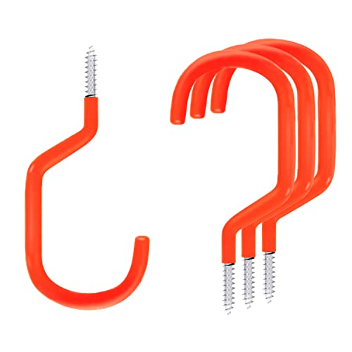 SMARTOLOGY Bike Storage Hook, Bike Hanger, Rubber Coated Heavy Duty Large Screw in Ceiling Hooks for Garage Wall, 4 Pack, Fits All Bike Types, Bike Racks & Stands - color: Extra Large 4 Pack Orange