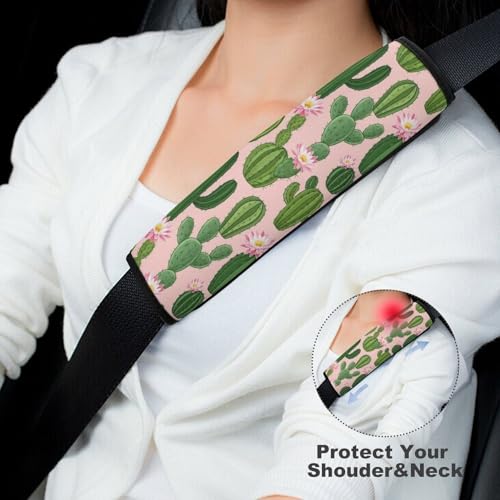 2 Pack Breathable Car Seat Straps Shoulder Pads for Elderly Support, All Vehicles, Pink Flowers Cactus Seat Belt Cushion, Neck and Shoulder Support - color: Pattern 300