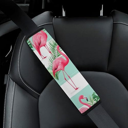 Floral Mint Green Stripes Flamingo Soft Padded Seat Belt Cover for Girls and Boys, Stroller Pushchair High Chair - 2 Piece Shoulder Protector Anti-Slip Pad - color: Pattern 49
