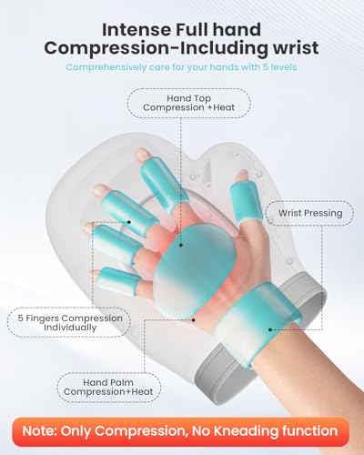 COMFIER Hand Massager with Heat and Compression for Arthritis Carpal Tunnel | Large Hand Chamber Fits Left or Right Hand, with 5 Compression Levels, 3 Modes, and 3 Heat Levels, Gift for Women Men - color: White