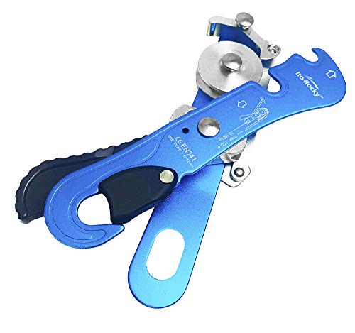 Self-Braking Stop Descender - CE Certified Rescue & Climbing Gear | Auto-Braking with Anti-Panic Function for Rescue, Cave Rappelling, Aerial Work, and Emergency Escape, Fits 9-12mm ropes - color: Blue Descender