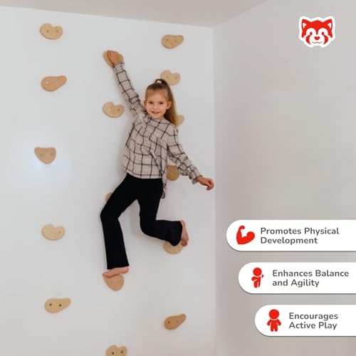 Woodandhearts Indoor Climbing Holds for Kids Wall – Rock Climbing Grips for Indoor Climbing – Repositionable Climbing Holds for Custom Routes & Active Play