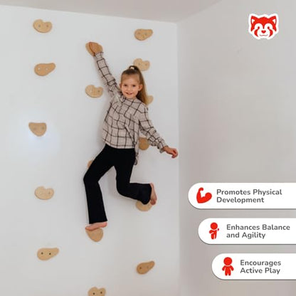 Woodandhearts Indoor Climbing Holds for Kids Wall – Rock Climbing Grips for Indoor Climbing – Repositionable Climbing Holds for Custom Routes & Active Play