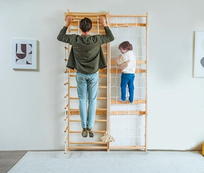 Avenlur Neem Swedish Ladder Wall Gym Adult & Kids Climbing Wall (79 in) | 5-in-1 kids home gym: climbing wall kids love, indoor swing for kids, pull up bar for kids, stair slides indoor for kids - size: 79"