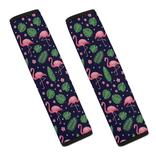2PCS Universal Soft and Comfortable Seat Belt Cover for Kids, All Vehicles, Flamingo Palm Leaf Shoulder Protector, Comfortable Driving - color: Pattern 966