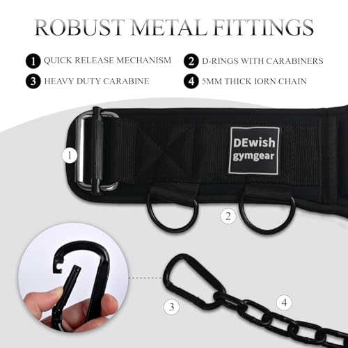2-in-1 Weightlifting Belt with 36 IN Steel Chain & Self Locking, Dip Belt for Pull Up, Squat, Deadlifts & Added Weight Training - color: Black, size: M(28"-32")