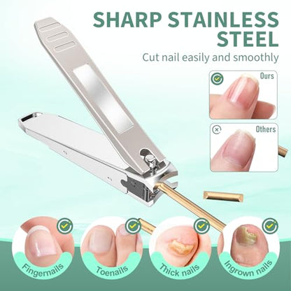 Nail Clippers for Men with Catcher, CLPPNA 2-Pack Large & Small Anti-Splash Nail Clippers Set, Ultra Sharp Sturdy Fingernail and Toenail Clipper Cutters for Men Women, Nickel Color - style: Gold(3PCS Big&Small)