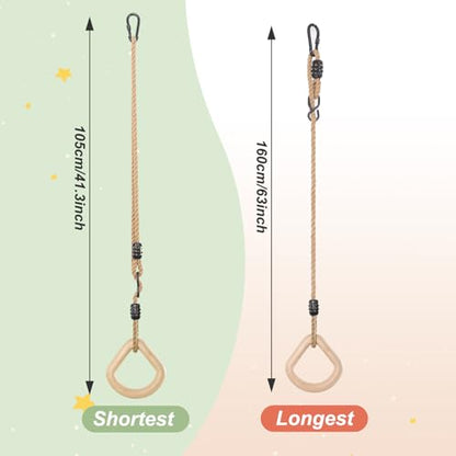 YAERSI Wooden Gymnastics Rings,Pull up Rings with Adjustable Buckle, Wooden Swing Rings for Kid's Home Exercise