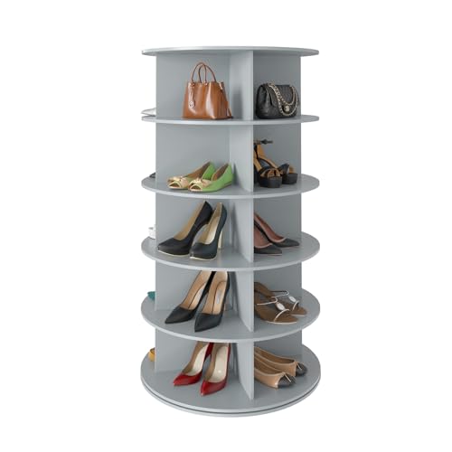 SpaceAid 5 Tier Rotating Shoe Rack Tower, Spinning Shoe Display Lazy Susan, Revolving 360 Shoe Rack Storage Round Carousel, Vertical Handbag Rotate Shoes Closet Organization (5-Tier Gray) - color: Grey, size: 5 Tier (23.2"W x 45.3"H)