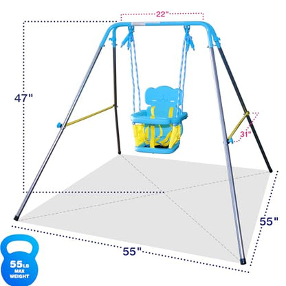 Sportspower FNS-004 My 1st Toddler Swing - Heavy-Duty Baby Indoor/Outdoor Swing Set with Safety Harness, Puppy Version, 58" L x 58" W x 47" H - color: Baby Blue/Yellow