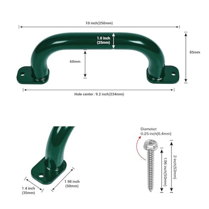 ESPETS 4 Pack of 10 Inch Green Metal Outdoor Playground Handles | Rust-resistence Metal Playset Accessories, Playhouse ladder handles, Indoor Monkey Bars, Treehouse, Climbing walls handles - color: Green