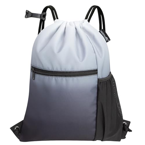 HOLYLUCK Men & Women Outdoor Sport Gym Sack Waterproof Drawstring Backpack Bag (Standard with drawstring, Gradient Black) - color: Gradient Black, style: Standard With Drawstring