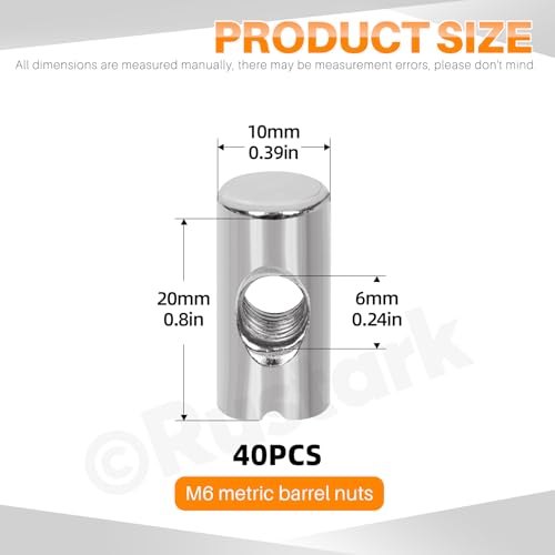 40Pcs M6x20mm Nickle Barrel Nuts Assortment Kit Metric Cross Dowels Slotted Nut Furniture Nuts Cross Dowel Hammer Nut for Wood Furniture Beds Crib Chairs - style: nickle plated 6x20MM barrel nuts