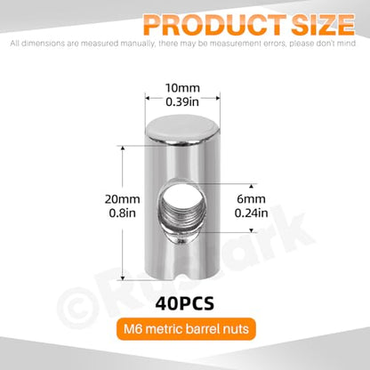 40Pcs M6x20mm Nickle Barrel Nuts Assortment Kit Metric Cross Dowels Slotted Nut Furniture Nuts Cross Dowel Hammer Nut for Wood Furniture Beds Crib Chairs - style: nickle plated 6x20MM barrel nuts