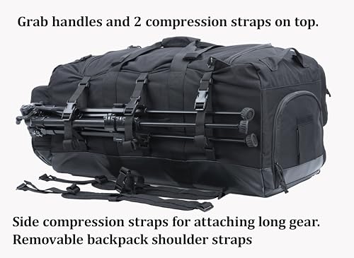 Large Duffle Bag Duffel Pack with Backpack Shoulder Straps and Shoes Compartment 105L for Sports Travel Hunting Camping. - color: Black