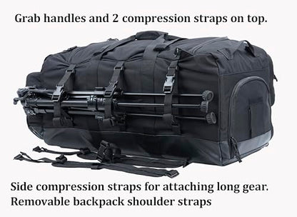 Large Duffle Bag Duffel Pack with Backpack Shoulder Straps and Shoes Compartment 105L for Sports Travel Hunting Camping. - color: Black